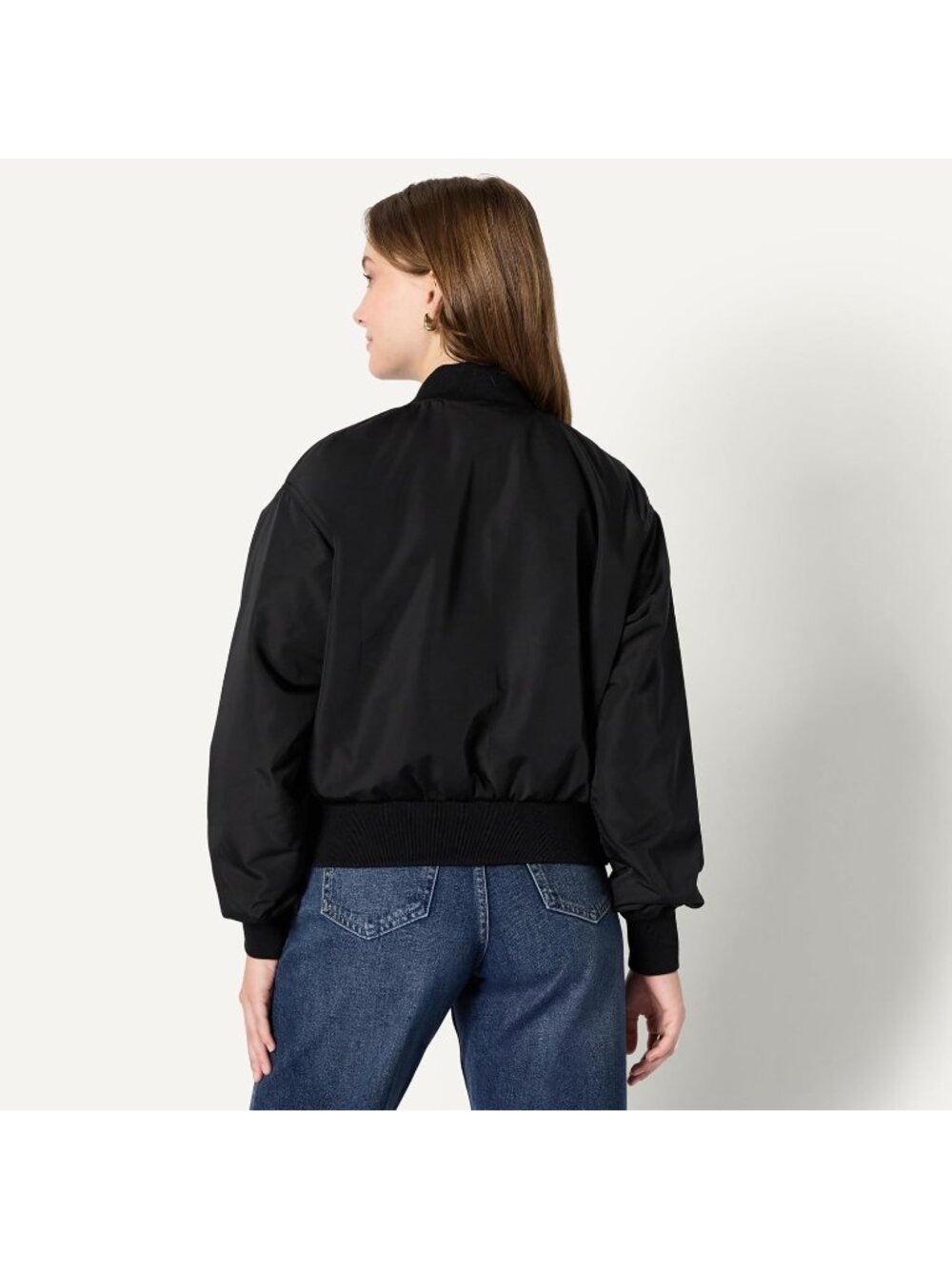 〽️Women's Black Relaxed Denim Bomber Jacket Padded Stretch Denim Coat - Picture 3 of 6